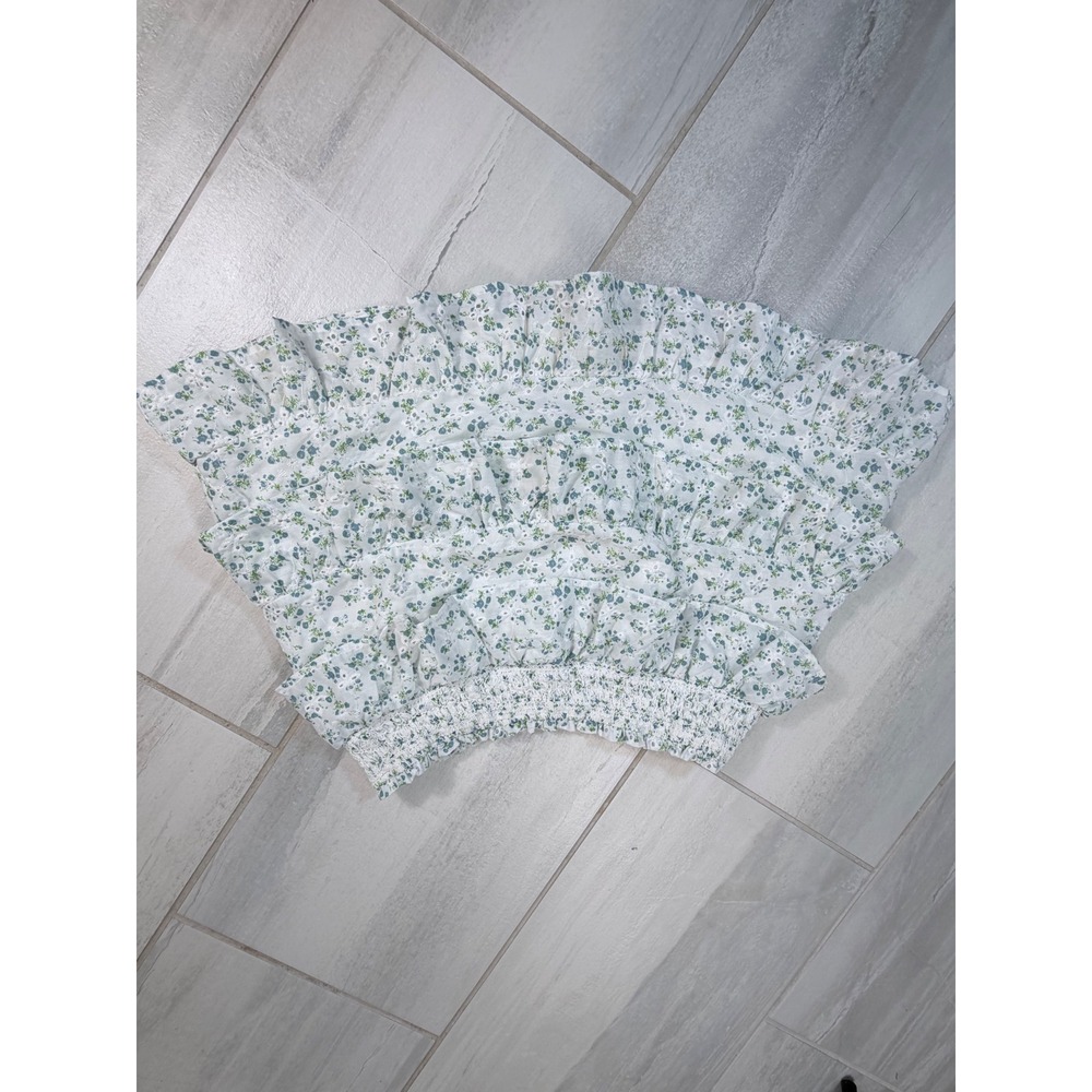 Storia Floral Tiered Ruffle Mini Skirt White Blue Green Smocked Waist SS2683 L